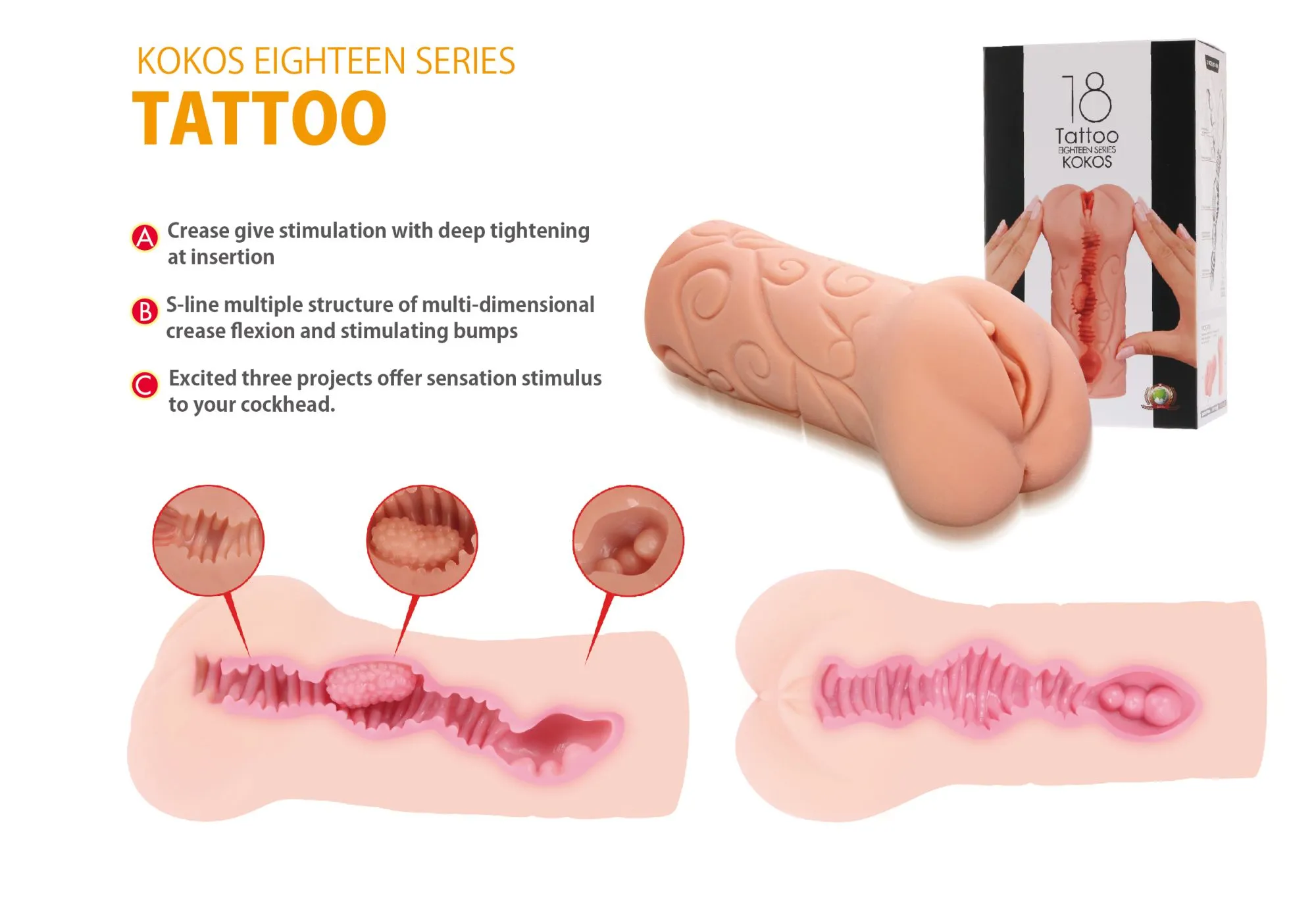 мастурбатор tattoo двойной слой телесный kokos m03-001-06d в Перми