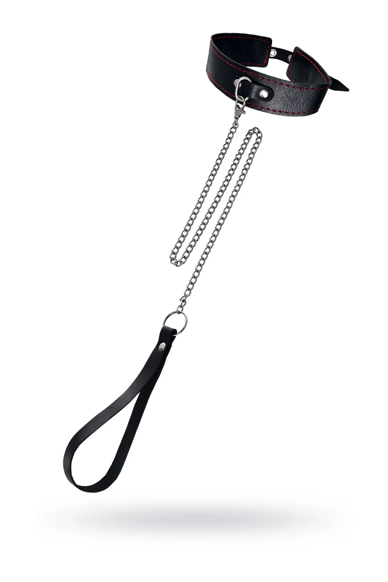 ошейник pecado bdsm, двухслойный с красной строчкой, натуральная кожа, черный в Перми