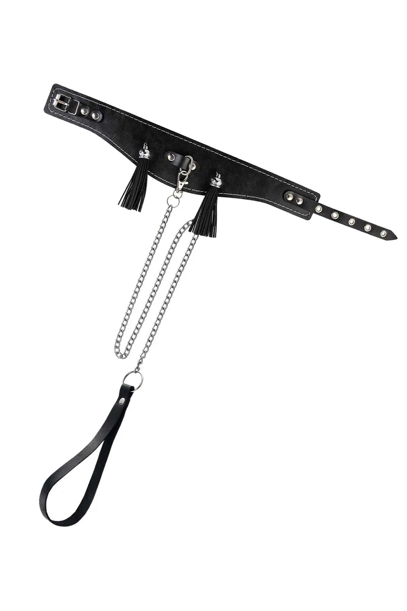 ошейник pecado bdsm, высокий с кисточками, натуральная кожа, чёрный в Перми