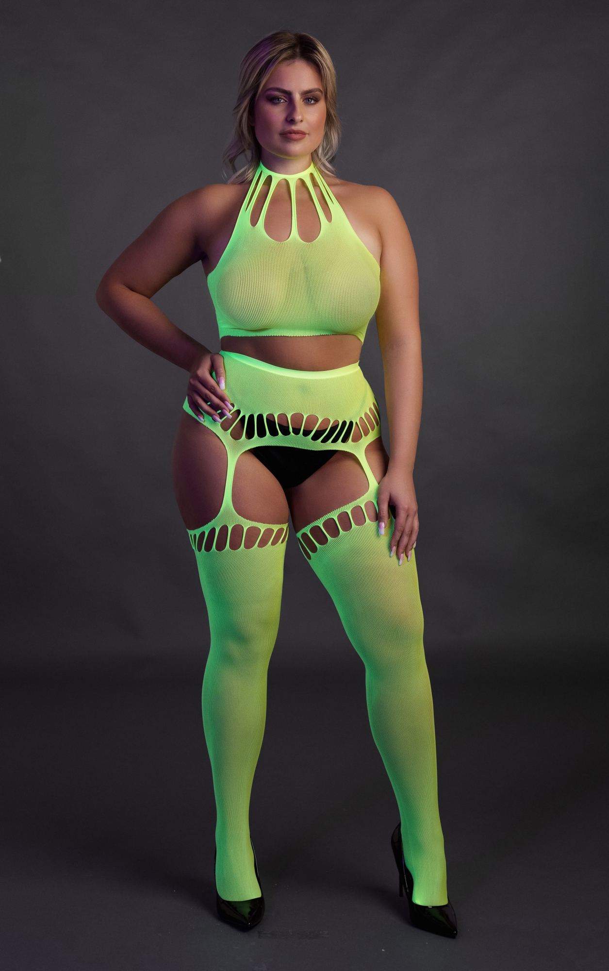 Эротическое топ в комлекте с чулками two piece with crop top and stockings - green - xl/xxxxl в Перми