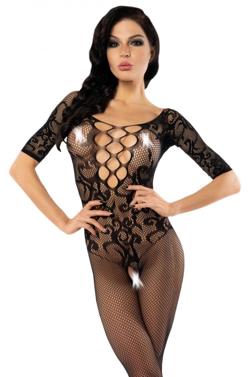 Эротическое комбинезон-сетка кружевной с доступом, черная в Перми