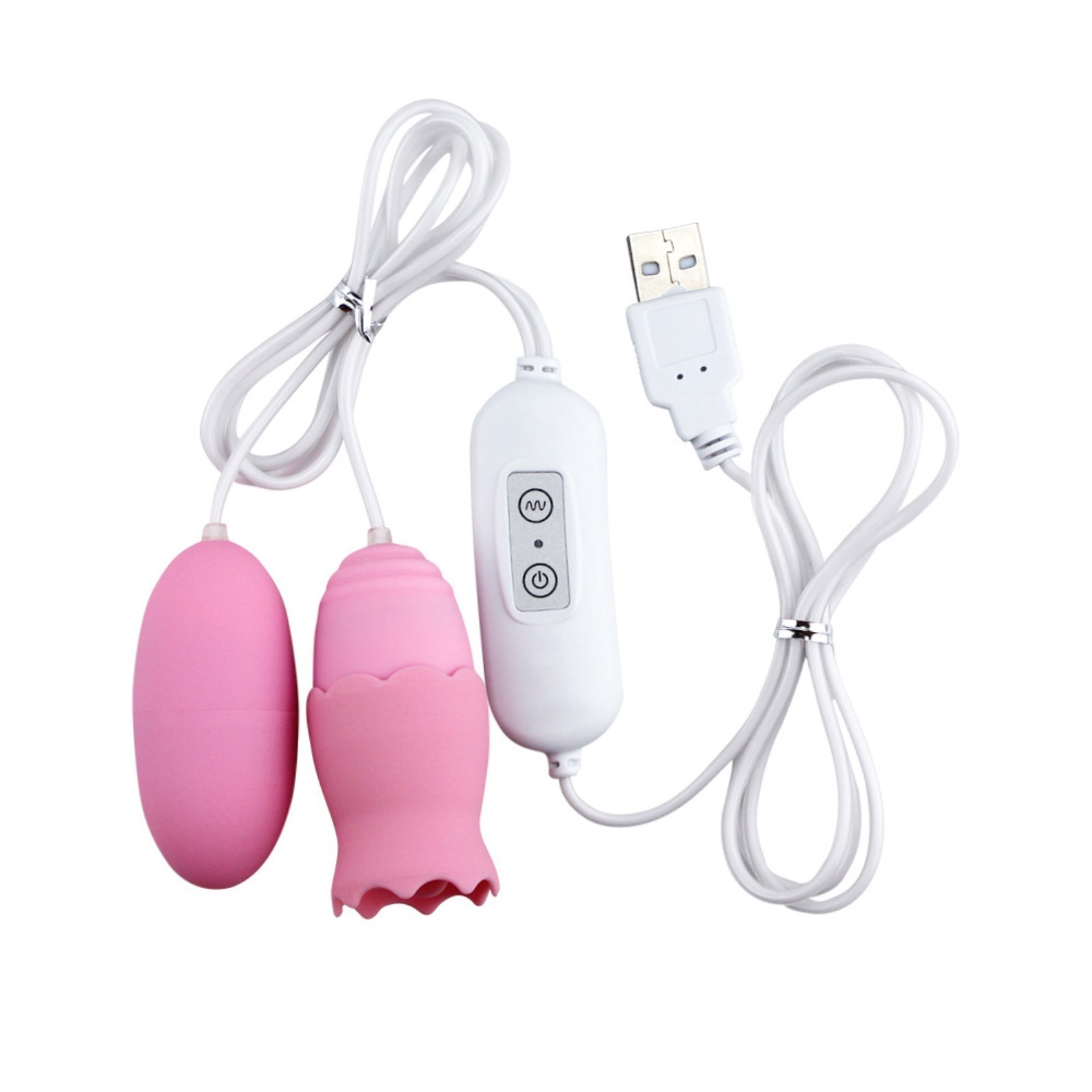 виброяйца с насадкой для сосков и клитора, 12 режимов, usb, силикон, розовый в Перми