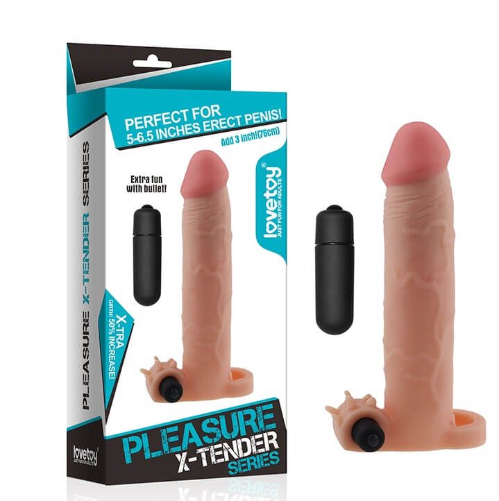 удлиняющая насадка с вибрацией lovetoy pleasure x-tender, телесная в Перми