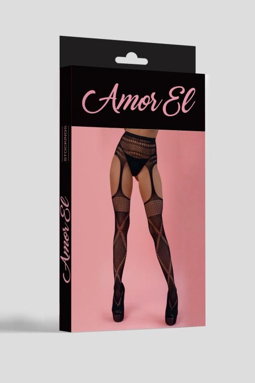 Эротическое колготки (имитация чулок с поясом) amor el (s/l) с перекрестным узором, черные в Перми