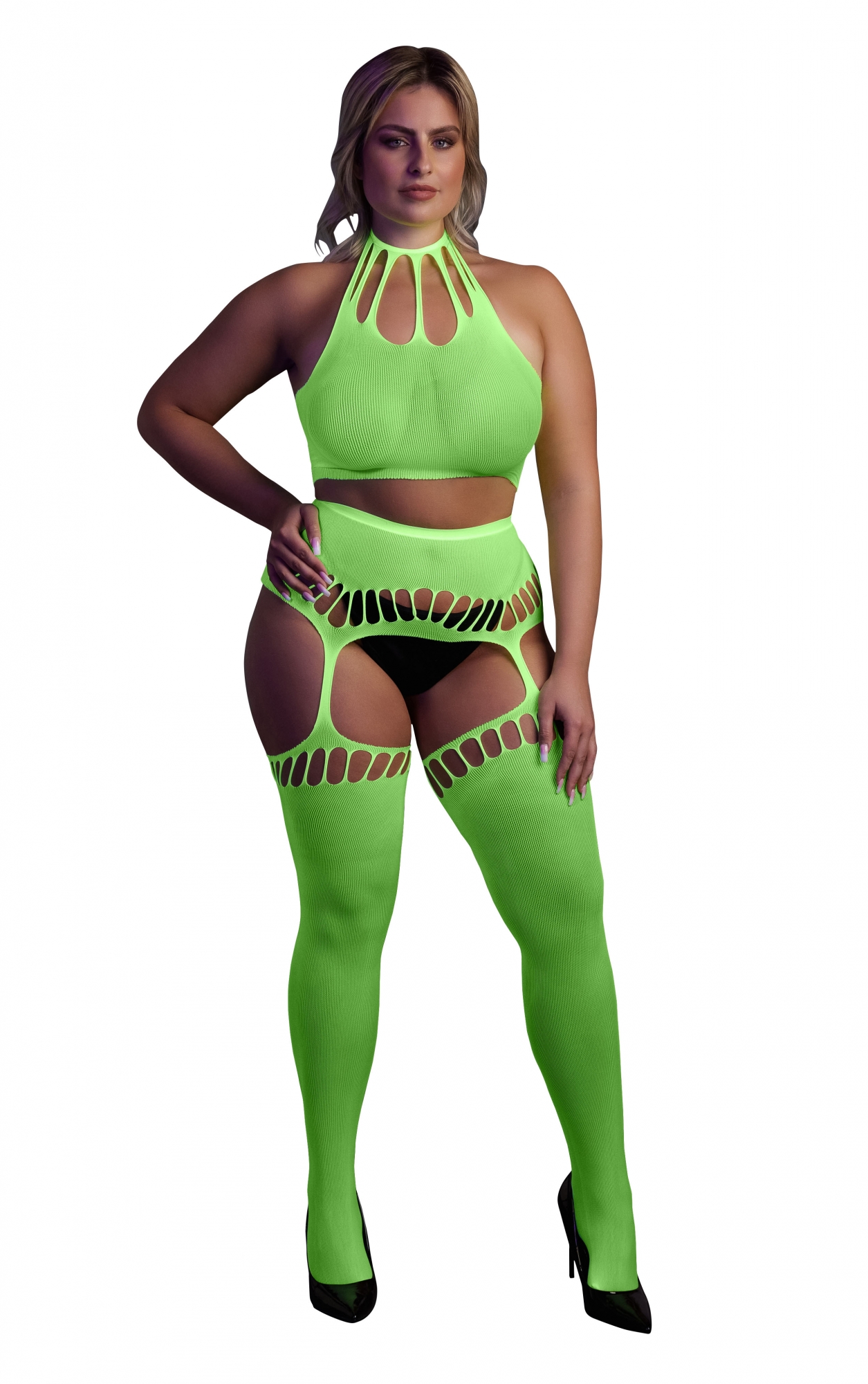 Эротическое топ в комлекте с чулками two piece with crop top and stockings - green - xl/xxxxl в Перми