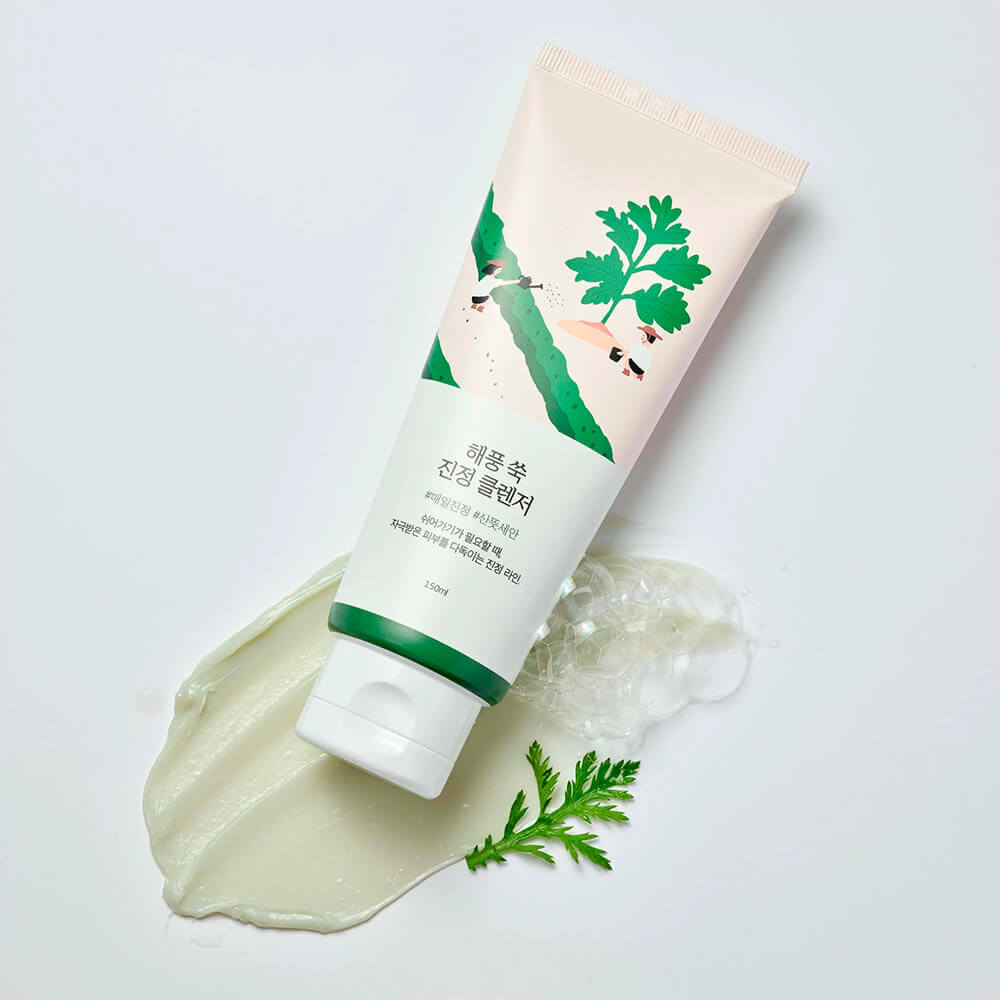 round lab mugwort calming cleanser, успокаивающая пенка для умывания с экстрактом полыни 150 мл в Перми