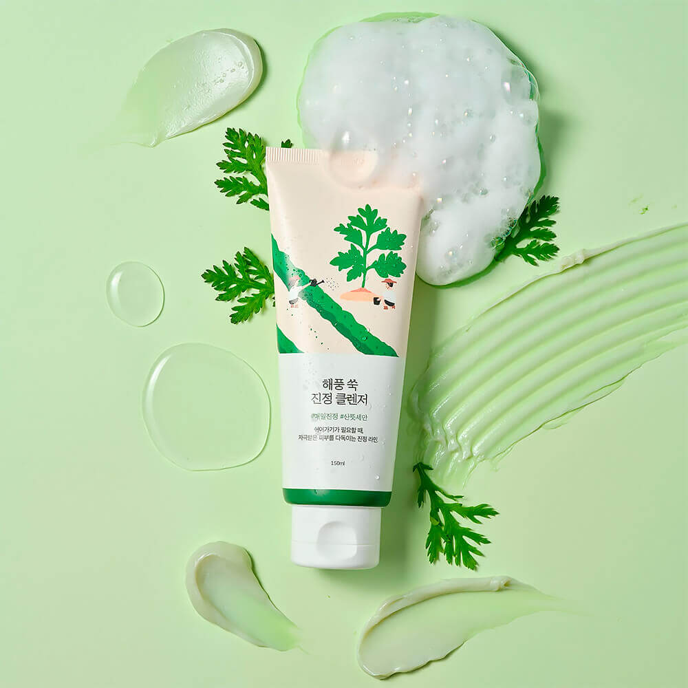 round lab mugwort calming cleanser, успокаивающая пенка для умывания с экстрактом полыни 150 мл в Перми