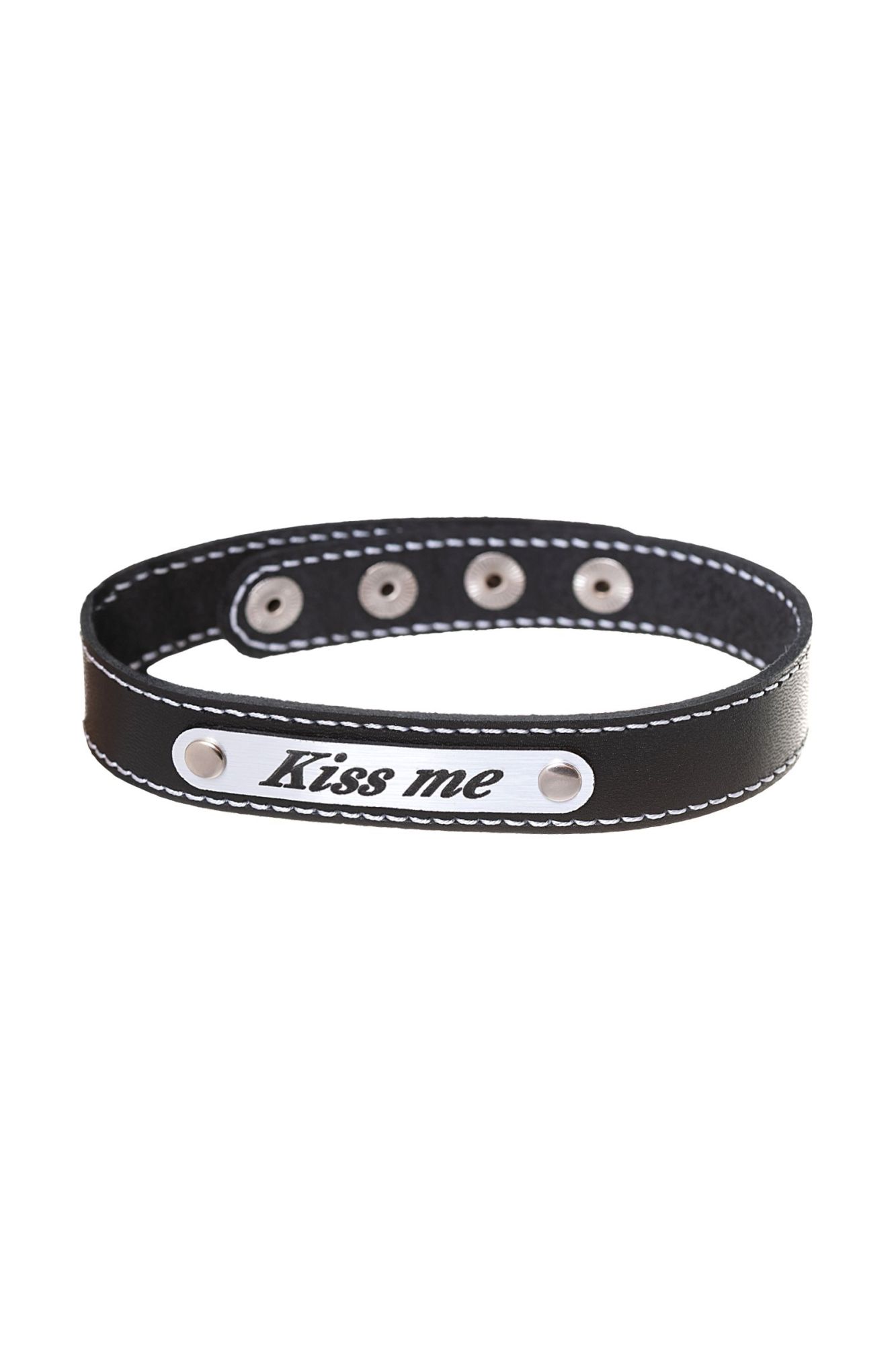 чокер штучки-дрючки «kiss me» с белой строчкой, кожанный, чёрный в Перми