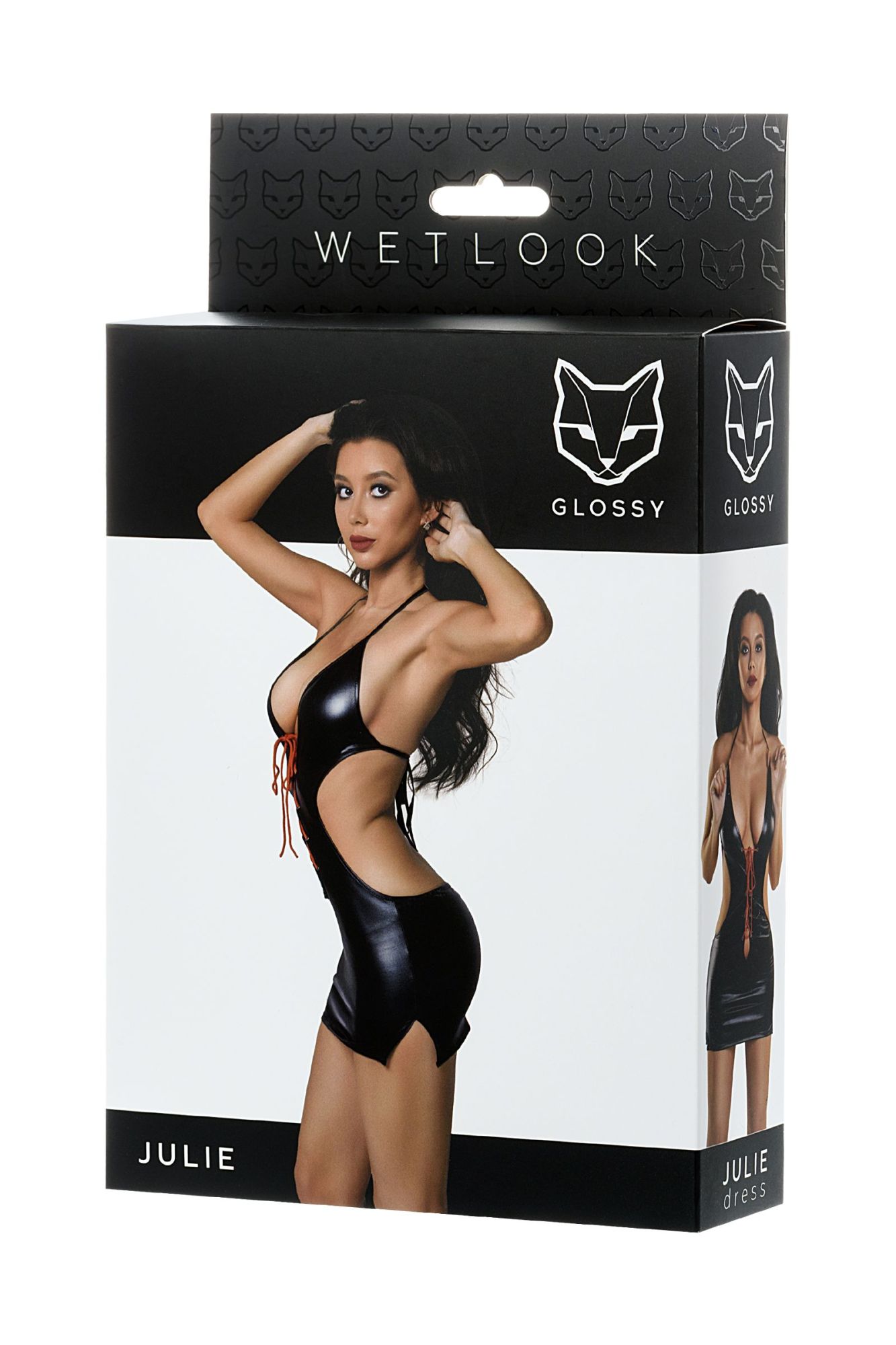 Эротическое платье glossy julie из материала wetlook с красной шнуровкой, черный, s в Перми