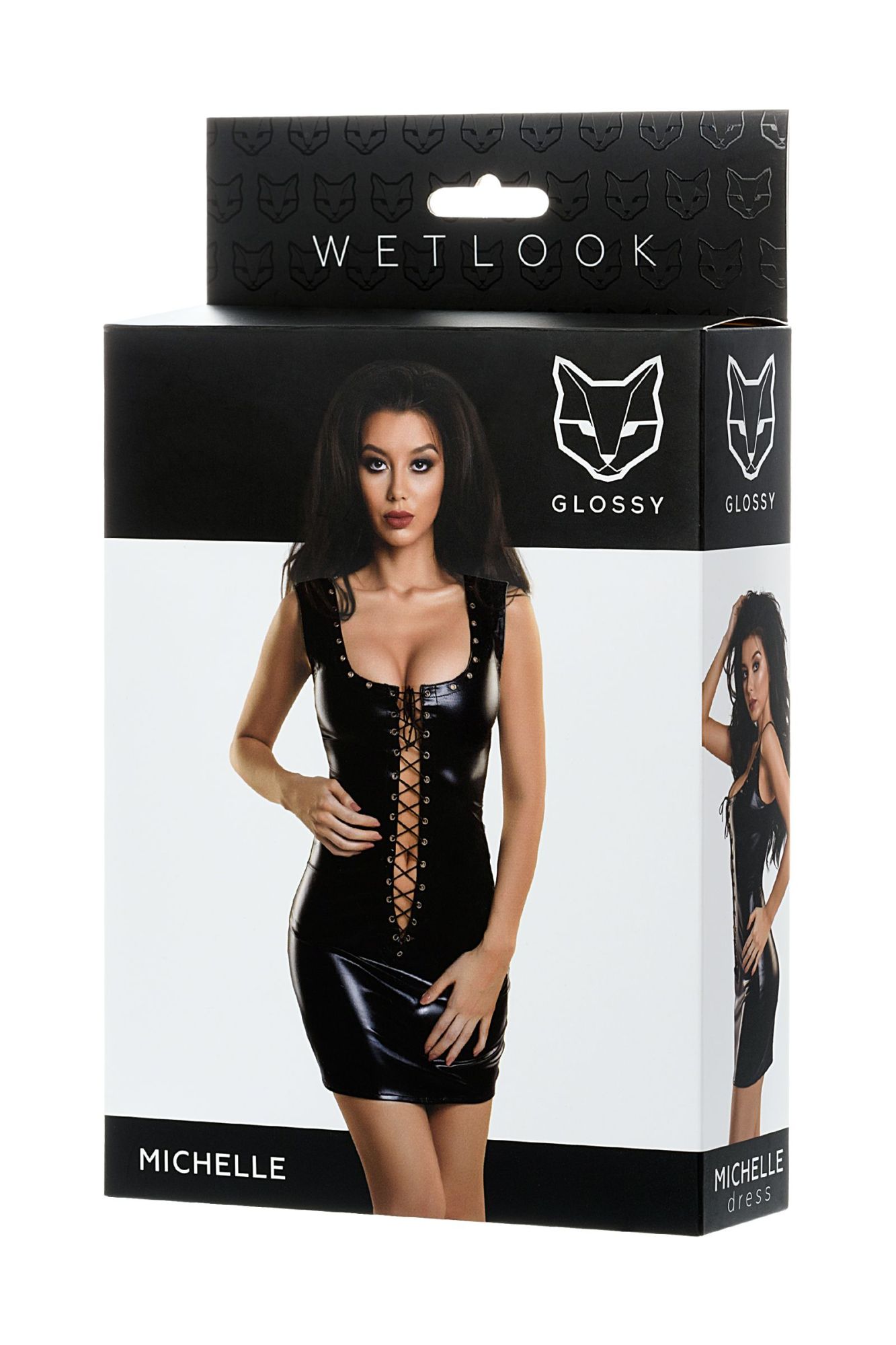 Эротическое платье glossy michelle из материала wetlook с заклепками, черный, l в Перми
