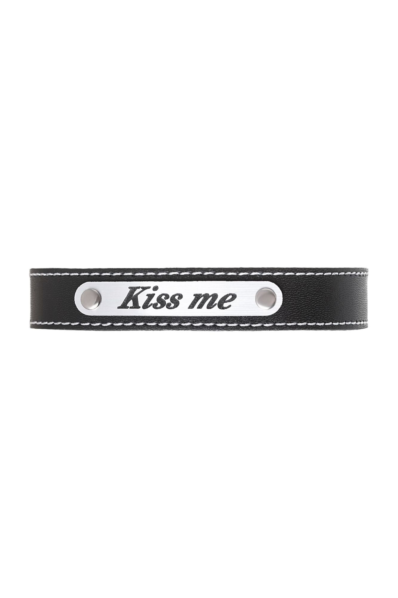 чокер штучки-дрючки «kiss me» с белой строчкой, кожанный, чёрный в Перми