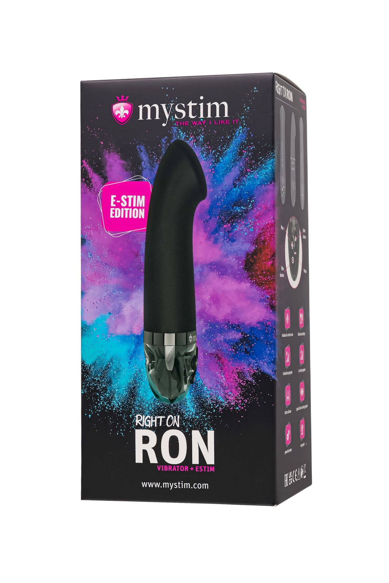 вибратор mystim right on ron с электростимуляцией,силикон, черный, 16,5 см в Перми