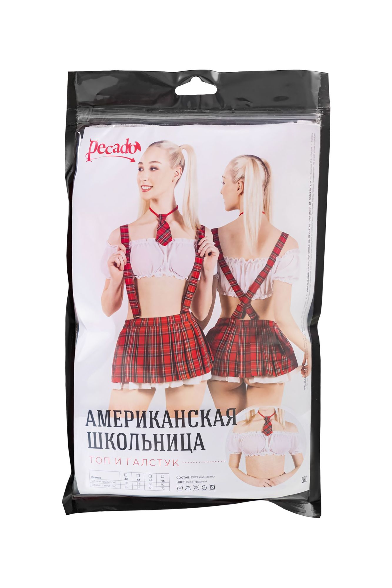 Эротическое верхняя часть костюма «американская школьница», pecado bdsm, топ, галстук, бело-красный, 46 в Перми