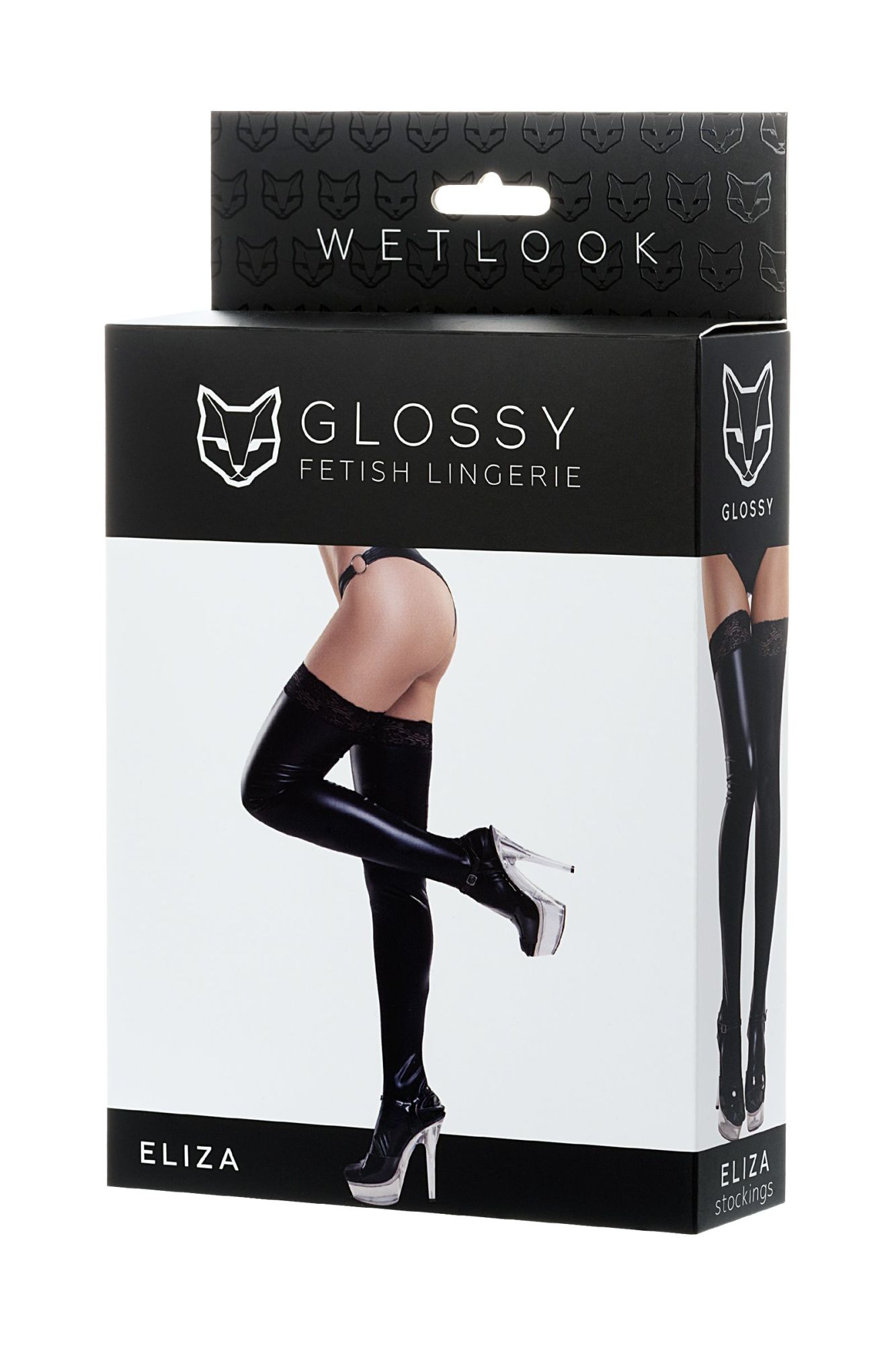 Эротическое чулки glossy eliza из материала wetlook со вставкой из кружева, черный, m в Перми