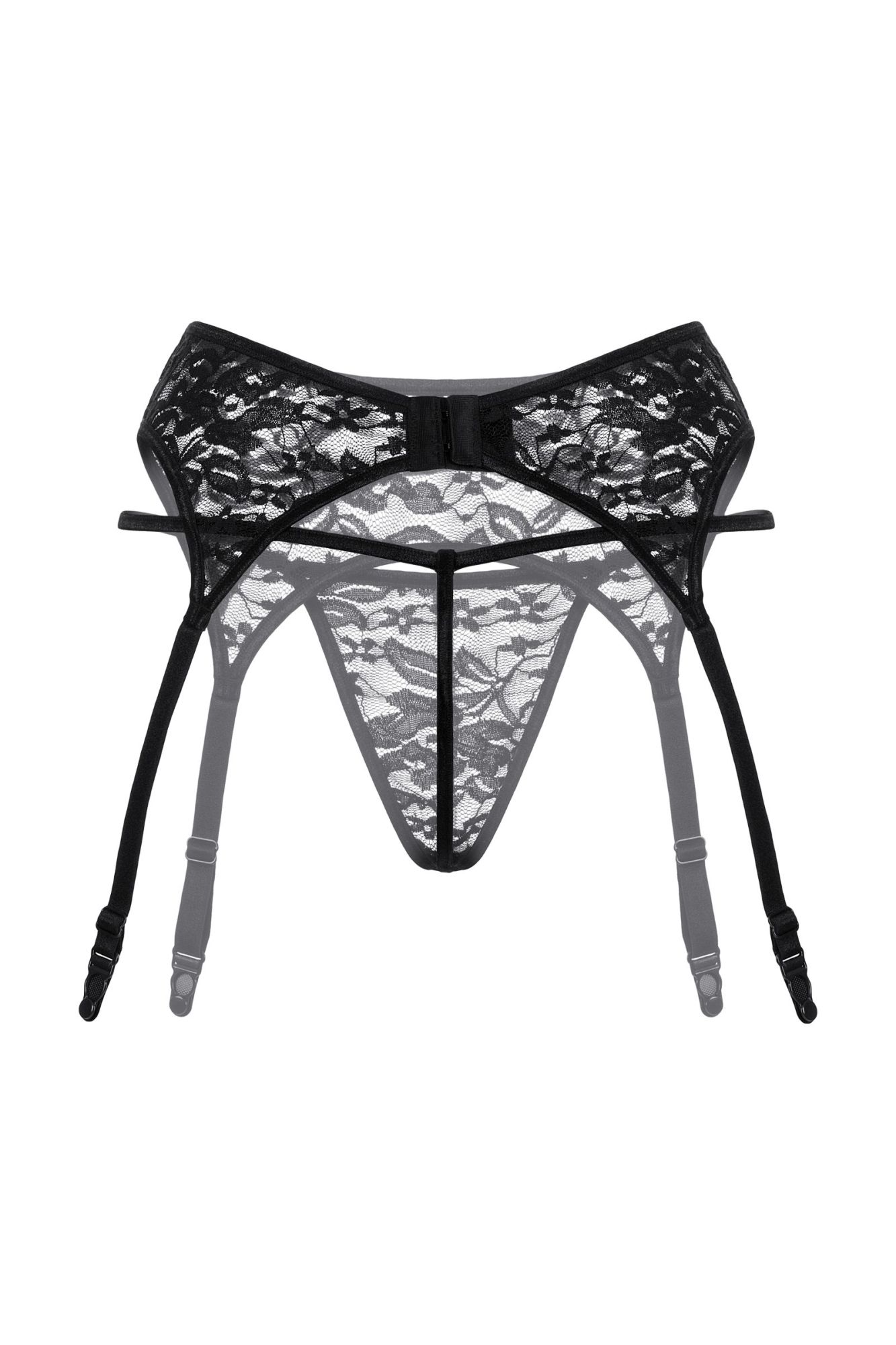Эротическое пояс для чулок и стринги softline collection из кружева, черный, s/m в Перми