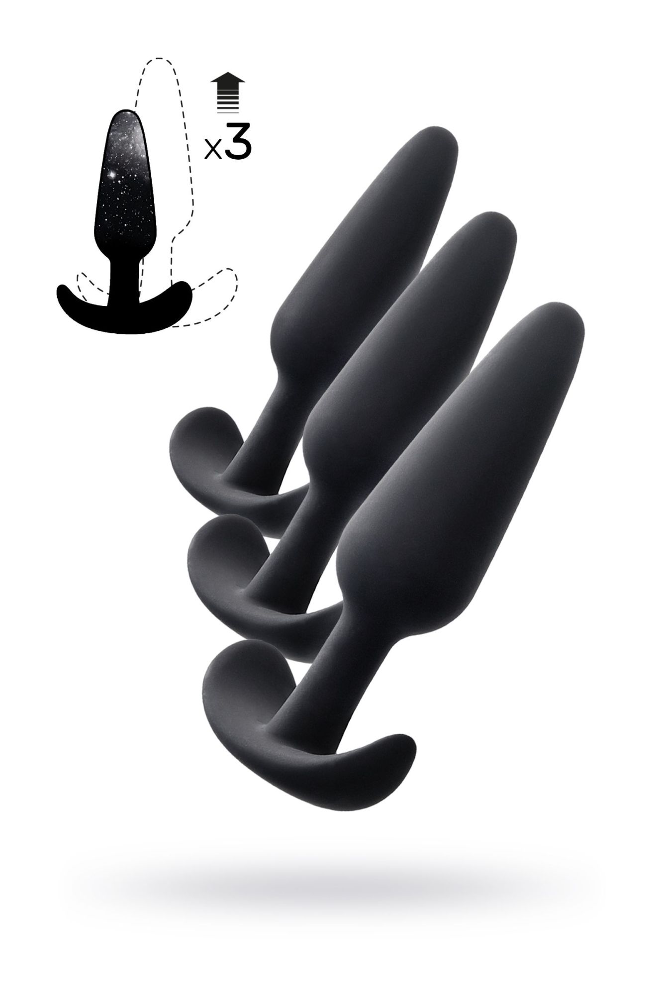 набор анальных втулок toyfa popo pleasure eridani, силикон, черный, 3 шт. в Перми