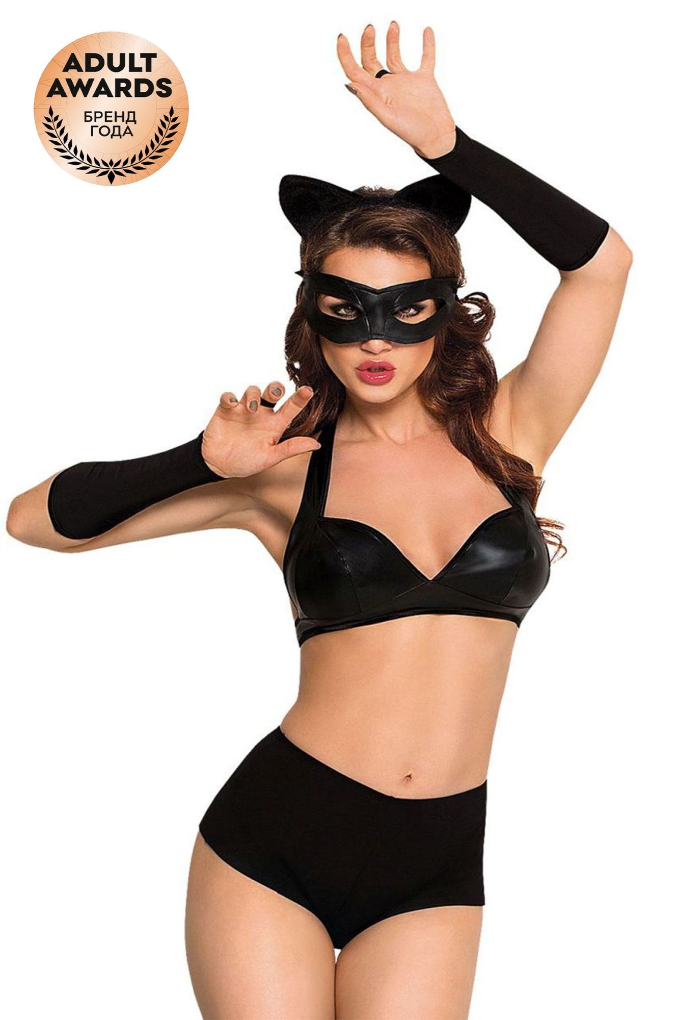 Эротическое костюм softline collection catwoman (бюстгальтер,шортики,головной убор,маска,перчатки), черный, s в Перми