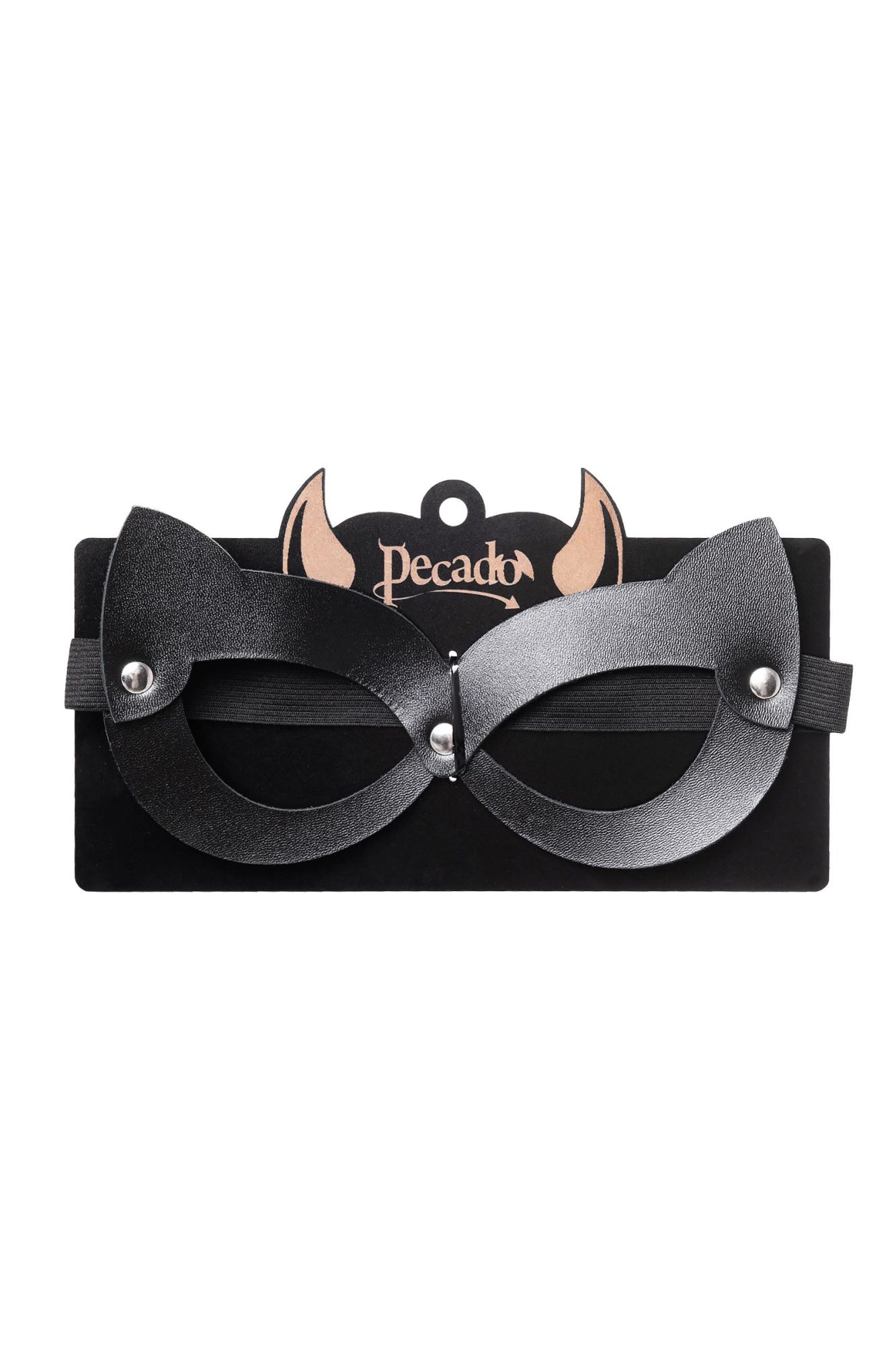 маска pecado bdsm, с ушками кошки открытая, натуральная кожа, чёрная в Перми